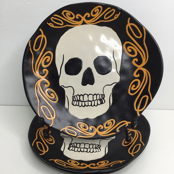 Set of 2 Eli + Ana 8" Salad Side Snack Plates Vanny Halloween Skull Scary Creepy - Picture 1 of 4